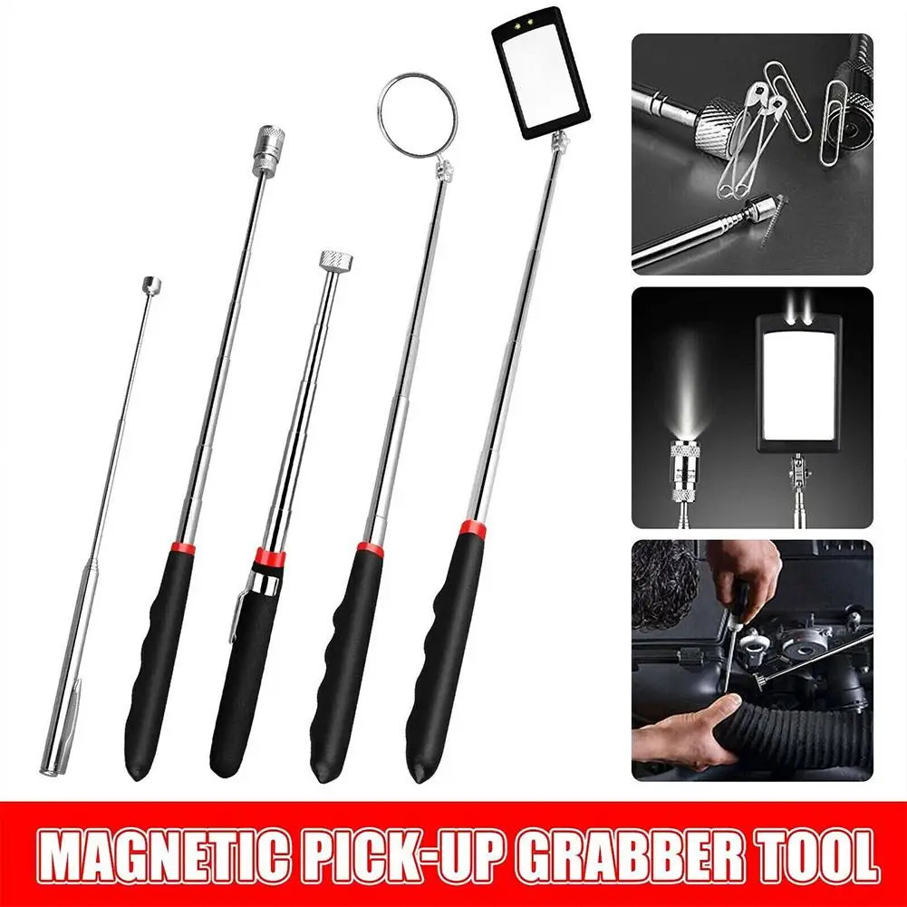 

5pcs Magnetic Pick-up Tool 360 Degree Rotation Telescoping Flexible Lamp Suction Rod Pickup Set Magnetic Grab Tools