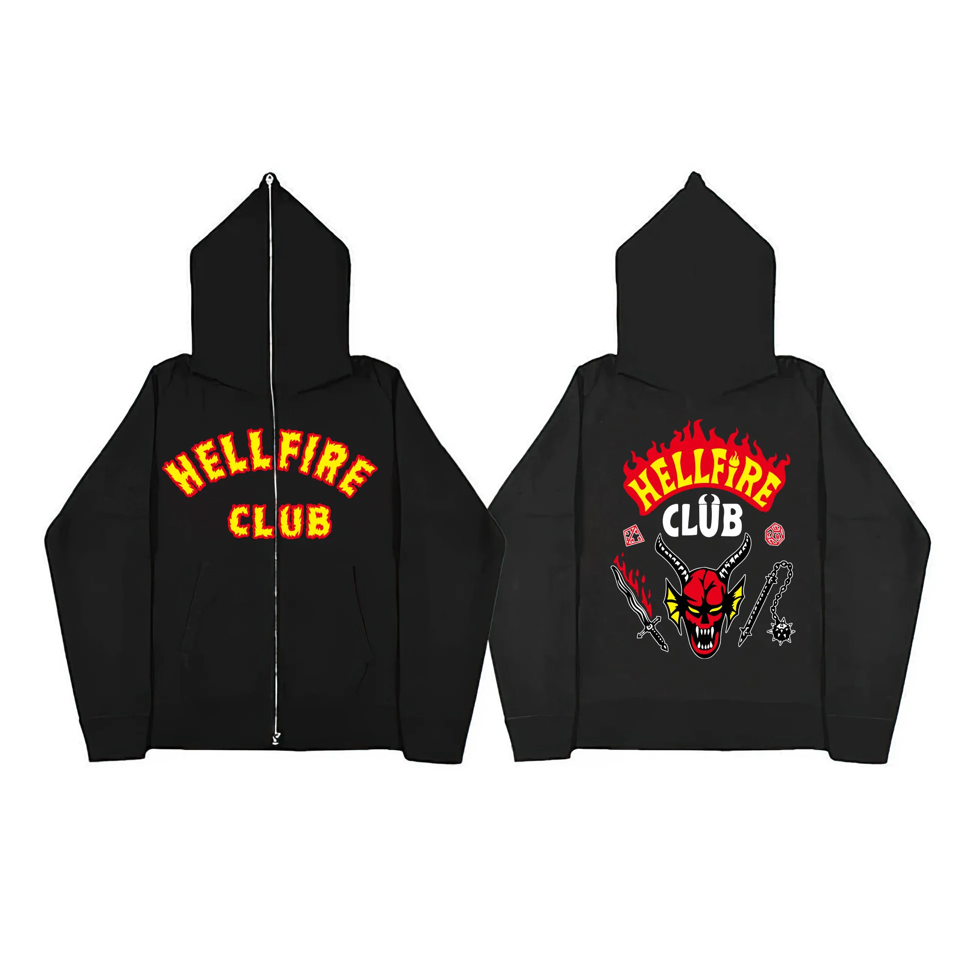 

Trendy Harajuku Women's Jacket Ranger Things Season 4 Hellfire Club Print Oversized Couple Zip Hoodie Jacket