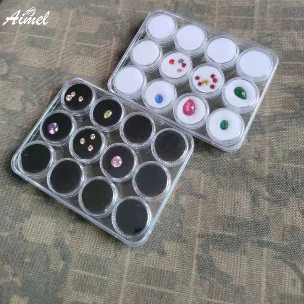 

12/6Pcs Round Diamond Box Clear Jewelry Display Case Loose Diamond Gemstone Storage Organizer Stone Gems Jewellery Box Tray