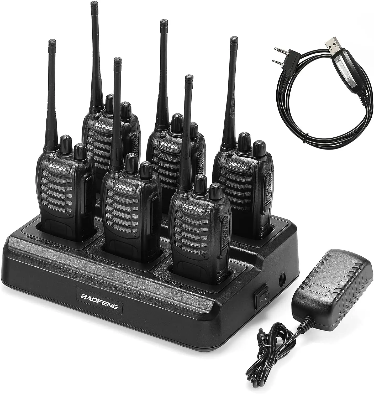 

BF-888S Walkie Talkie for Adults, Long Range Two Way Radio, 1500mAh 16 CH, 6 Radios 6 Earpieces 1 Six-way Charger 1 Cable Helmet