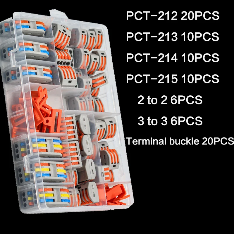 

82pcs Boxed Universal Electrical Cable Wire Connectors Fast Home Compact Quick Connection Push in Wiring Terminal Buckl 2/3 Pin