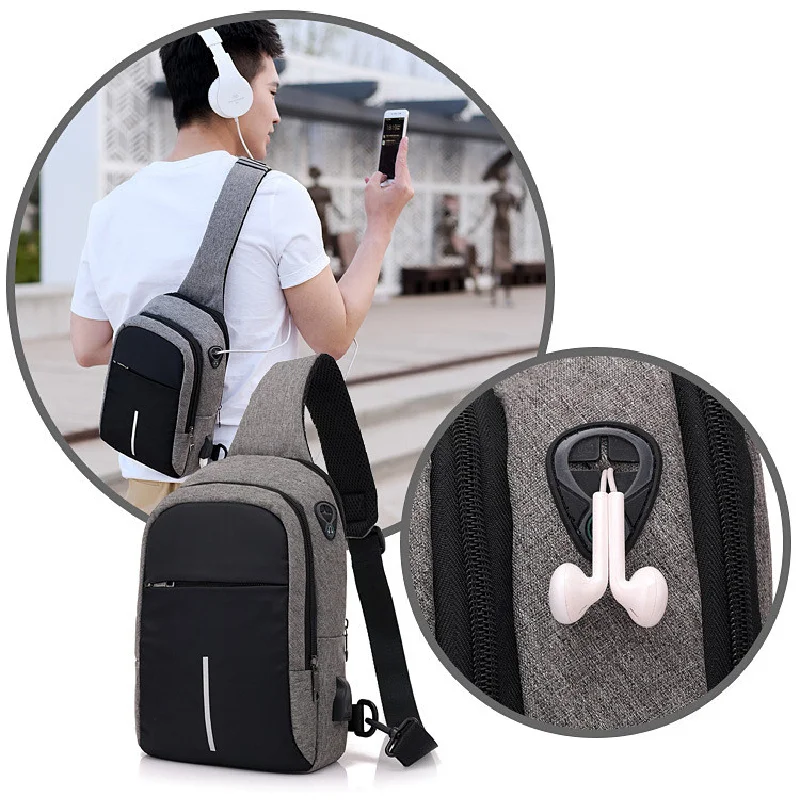 Fengdong small usb charge shoulder bag men messenger bags male waterproof sling chest bag boy travel bagpack men cross body bags