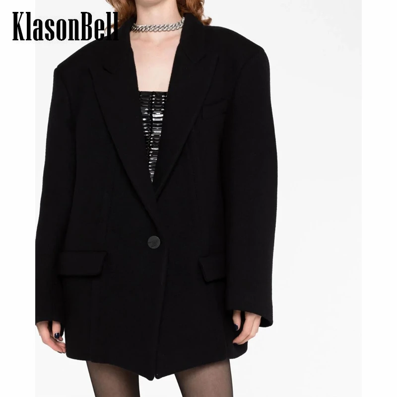 

8.31 KlasonBell Black Fashion Single Button Wool Blazer Women