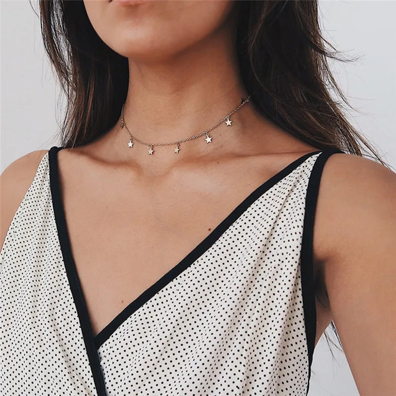 

Gold Color Star Party Women's Pendant Necklace Fashion Female Choker Necklaces Jewelry Simple Ladies Pentagon-Star Jewelry Gifts