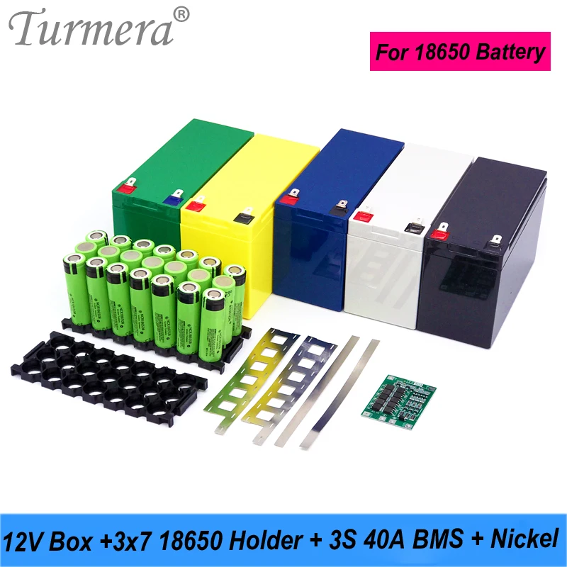 Turmera 12V 7Ah to 23Ah Battery Storage Box 3S 40A BMS 18650 3X7 Holder with Welding Nickel for Motorcycle Replace Lead-Acid Use