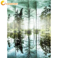chenistory coloring by number tree reflection kits home decoration pictures painting by numbe forest scenery handpainted art gif