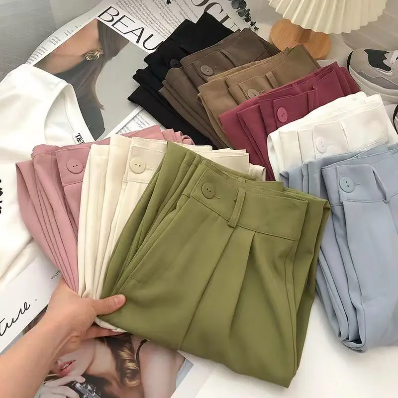 Spring Suit Pants Female Solid Wide Leg Pants Women Full Length Pants Ladies High Quality simple Casual Straight Pants