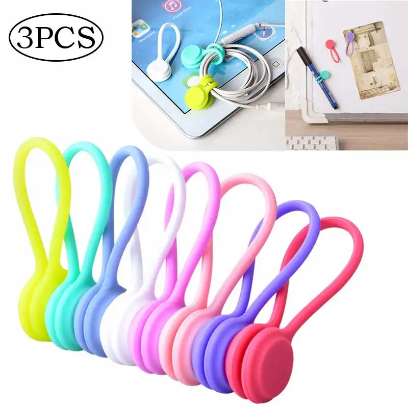 

3 Pcs Magnetic Silicone Earphone Cord Winder Cable Holder Multifunction Home Office Headphones USB Cable Wire Organizer Access