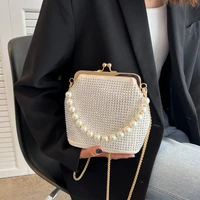 womens bag summer 2022 new fashion pearl rhinestone bag ins set diamond clip mouth chain bag