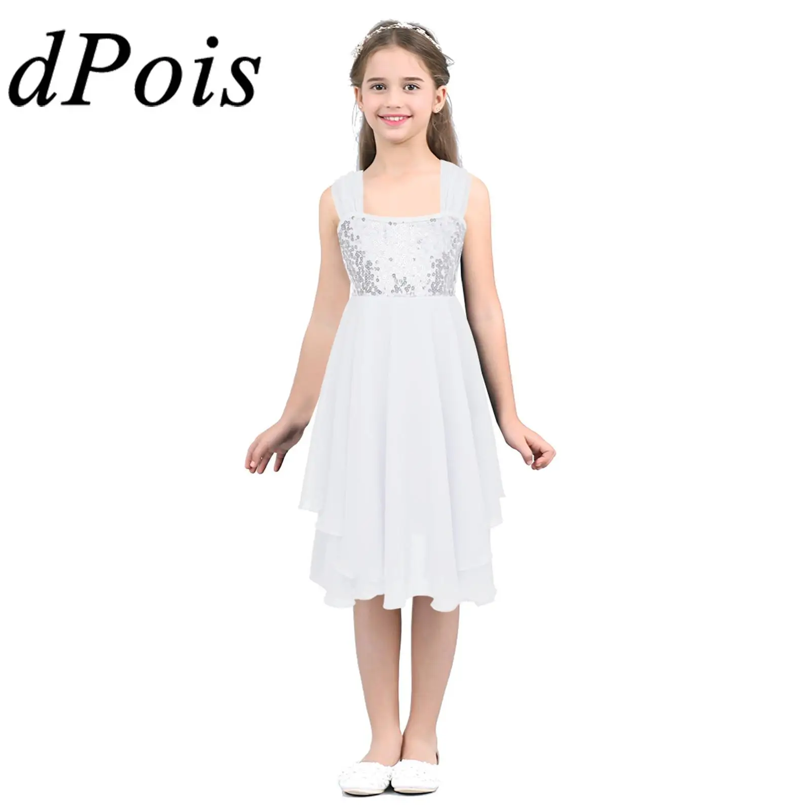 

Детский Лирический танцевальный костюм для девочек, шифоновое гимнастическое трико с блестками, балетное платье-пачка, Детская сценическая Одежда для танцев