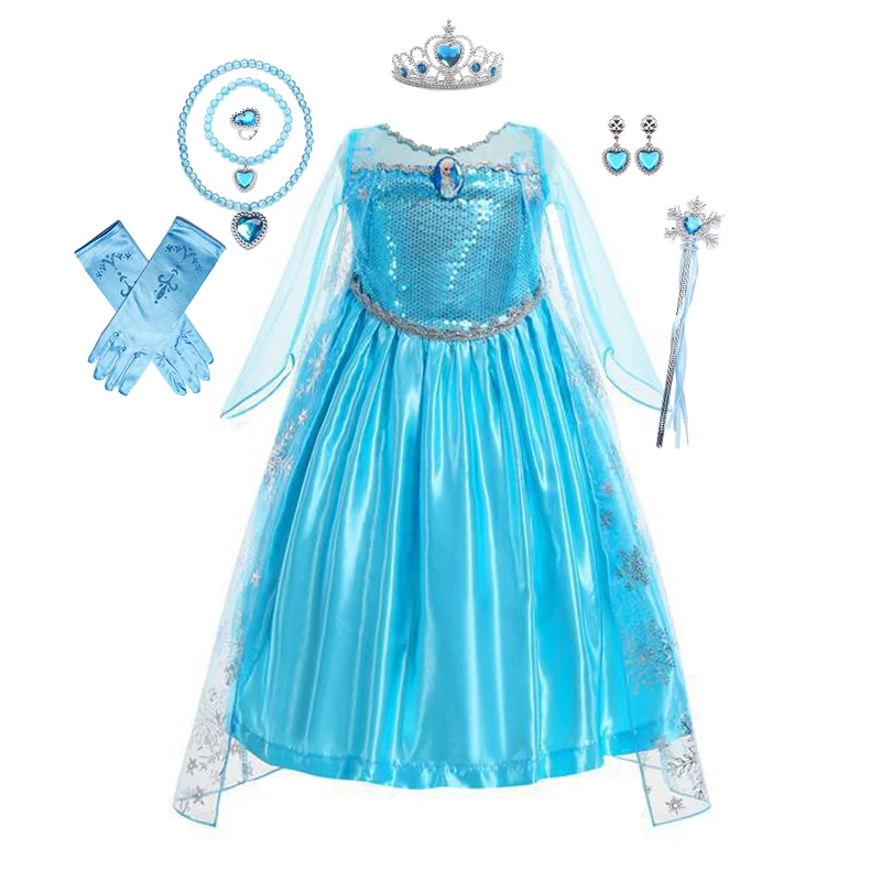 Frozen Elsa Dress for Girls Costume Snow Queen Anna Cosplay Birthday Party Children Kids Carnival Girl 2024