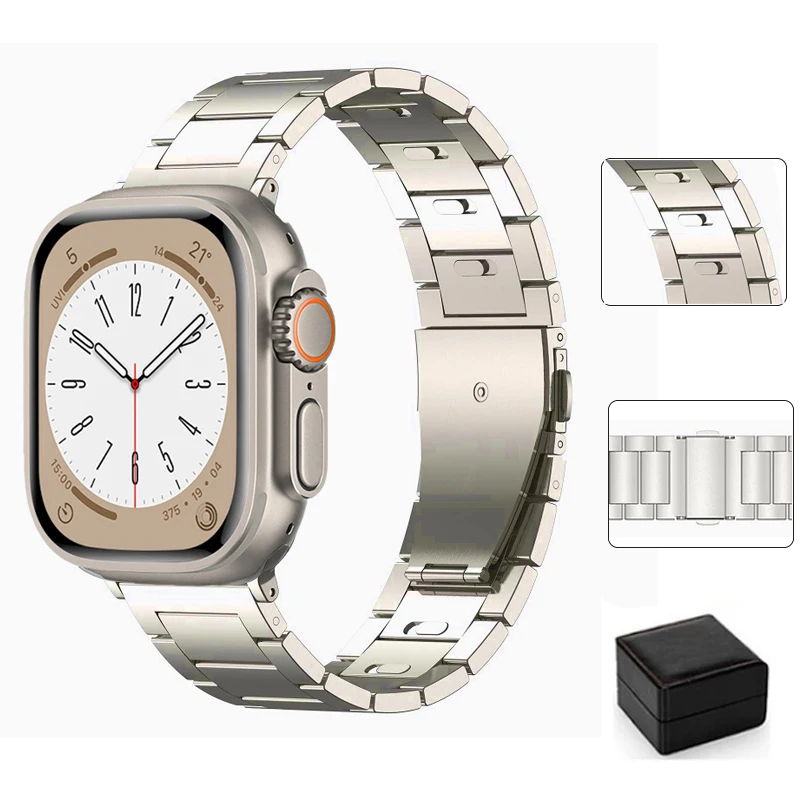

Ремешок титановый для Apple Watch Ultra, сверхсветильник браслет для IWatch 8 7 6 5 4 3 SE, с подарочной коробкой, 49 мм, 60 г