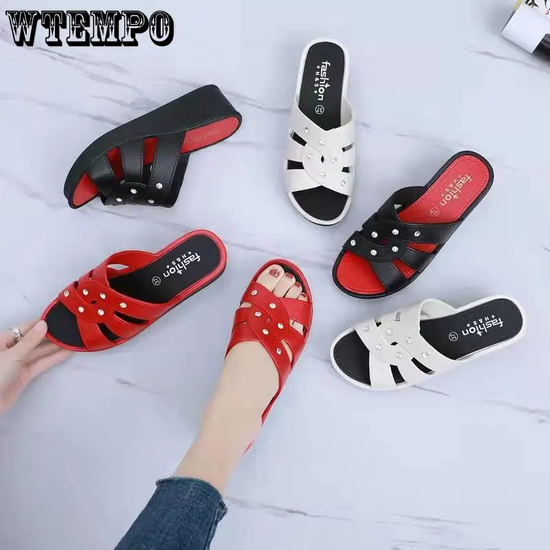 WTEMPO Women's Comfy High Heel Slippers Summer Wear Thick Bottom Fashion Home Wedge Slides Non-Slip Shoes Wholesale Dropshipping