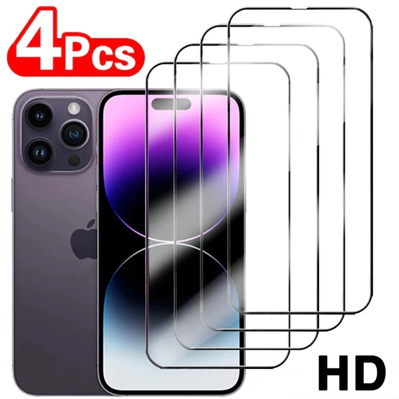 

4Pcs Full Cover Screen Protectors for IPhone 13 11 12 Pro Max Mini 13Pro 11Pro 14 PRO XS MAX X XR SE 6S 8 7 Plus Tempered Glass