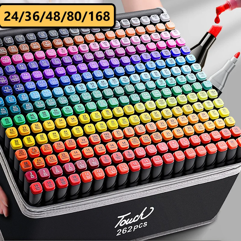 36/48/80/168 Colors Double Headed Oily Marker Set Alcohol Based Sketch Drawing Graffiti Art Marker For Manga School Art Supplies