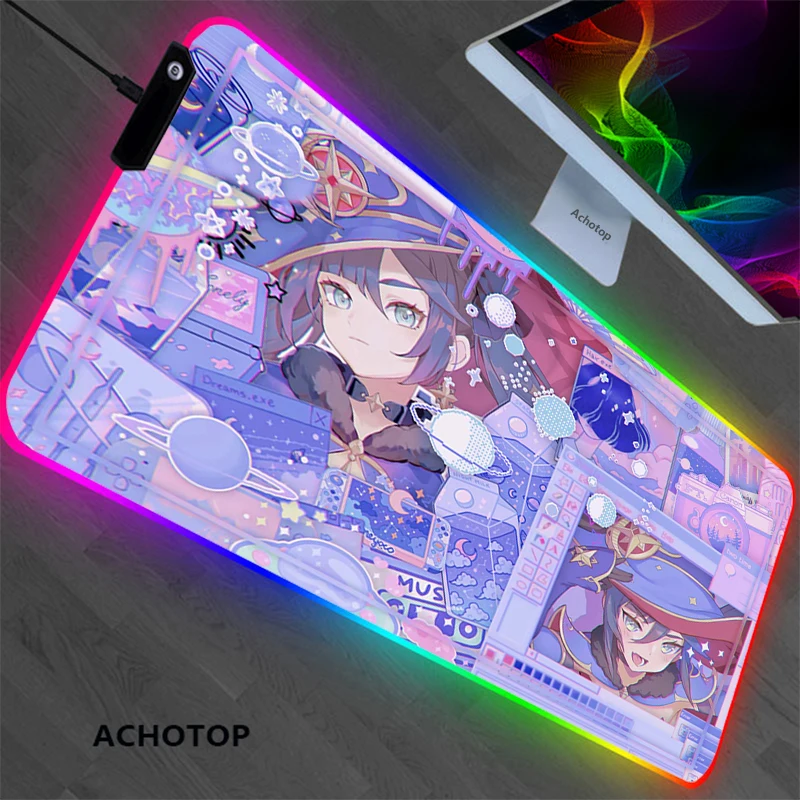 rgb genshin impact gaming play mats mousepad anime cartoon xl size gamer mouse pad xxl keyboard desk computer pc mat notbook pad free global shipping
