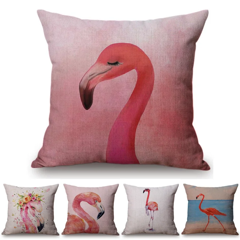 

Watercolor Flamingo Splatter Art Cushion Cover Tropical Birds Pastel Design Cotton Linen Home Decoration Sofa Throw Pillow Cover