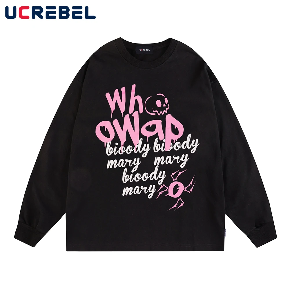 

Футболка мужская с круглым вырезом и длинным рукавом, уличная одежда, повседневный топ с надписью, свободная хлопковая рубашка с открытыми ...