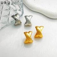 trendy jewelry s925 needle geometric x shape earrings popular style high quality brass golden silvery plated stud earrings gift