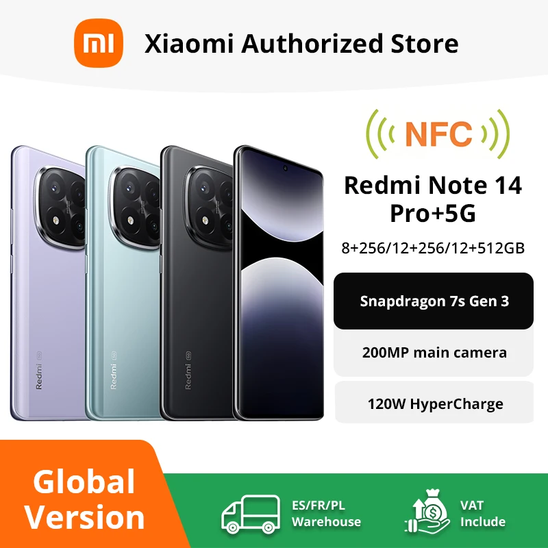 Version global Redmi Note 14 Pro+ 5G Smartphone Snapdragon 7s Gen 3 200MP Camara trasera IP68