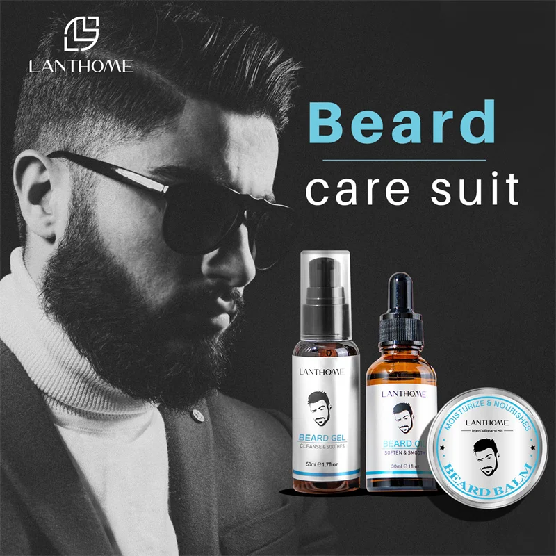

3Pcs/Set Beard Kit For Men Mustache Hair Moisturizer Wax Balm Smooth Promote Growth Enhancer Thicker Grooming Beard Care Oil