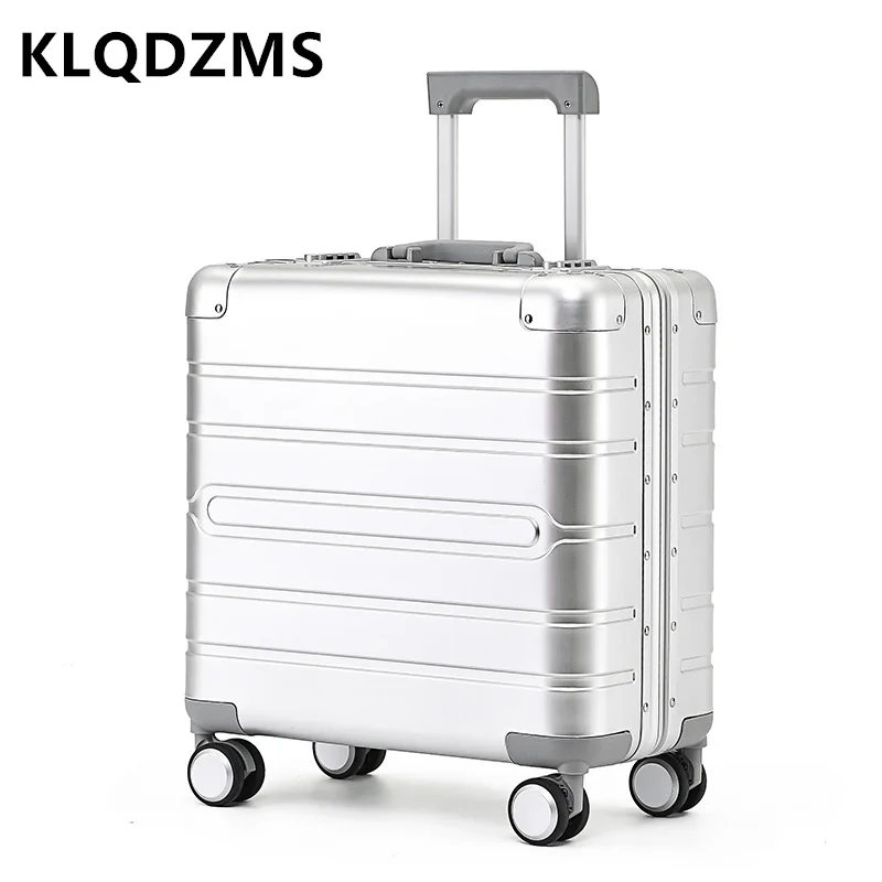 KLQDZMS Universal Luggage 18 Inch Portable Trolley Case Makeup Bag Aluminum Alloy Thickening Boarding Box Rolling Suitcase