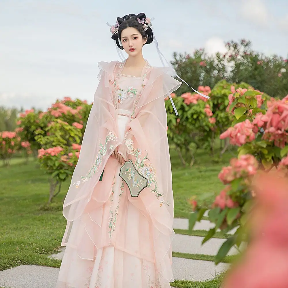 Китайская рубашка с вышивкой Hanfu большими рукавами на передней части длинное