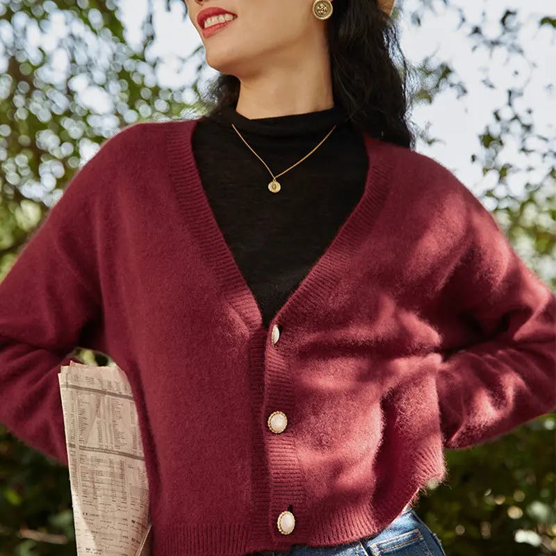 Женский кашемировый свитер с длинным рукавом и V-образным вырезом