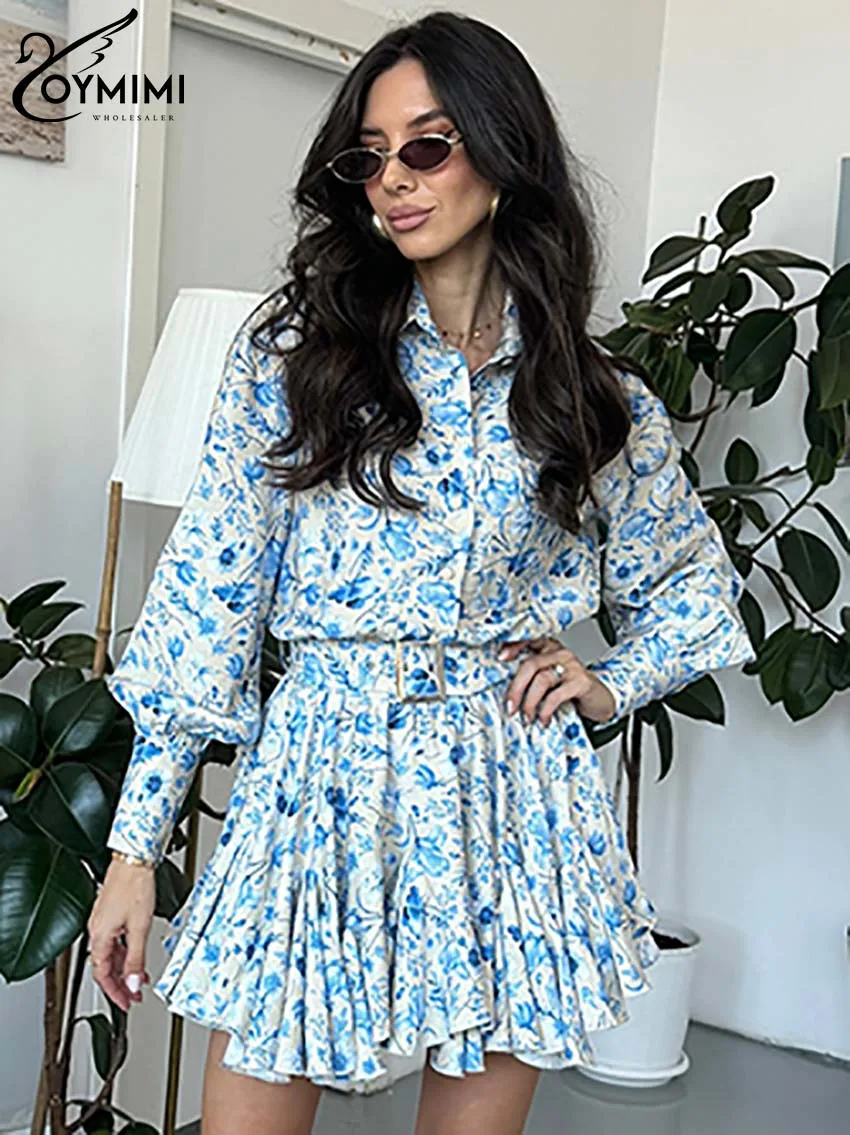 Oymimi Элегантный женский комплект из 2 предметов с синим принтом модные рубашки