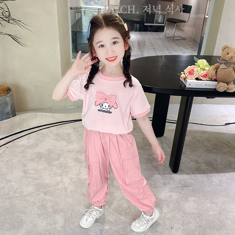 Летняя одежда для маленьких девочек комплект мелодий футболка с коротким