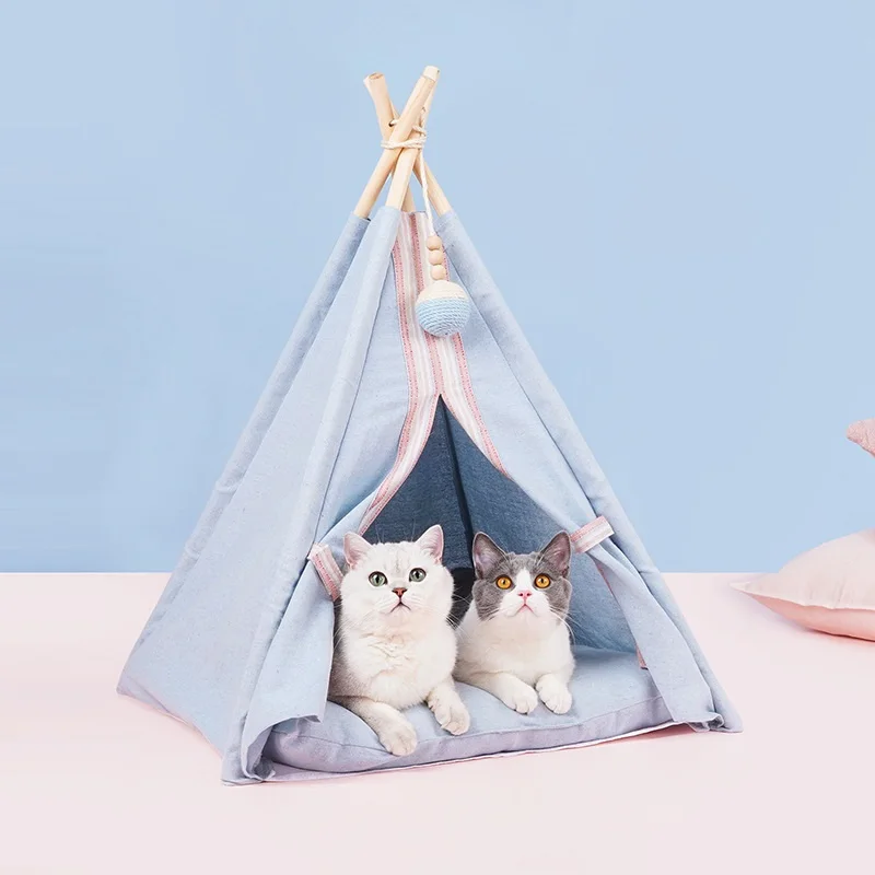 

Cotton and Linen Tent Cat Litter Four Seasons Universal Cat Bed Cat House Semi-enclosed Dog Cat Litter House Villa Pet Supplies