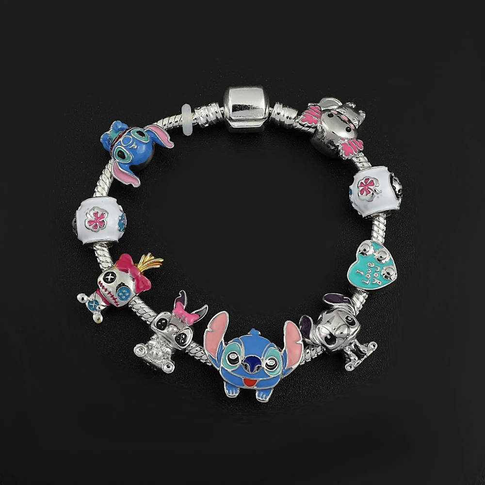 

Disney Anime Lilo & Stitch Beads Bracelet Jewelry Cute Cartoon Figure Stitch Metal Enamel Beads DIY Bangles Gifts for Children