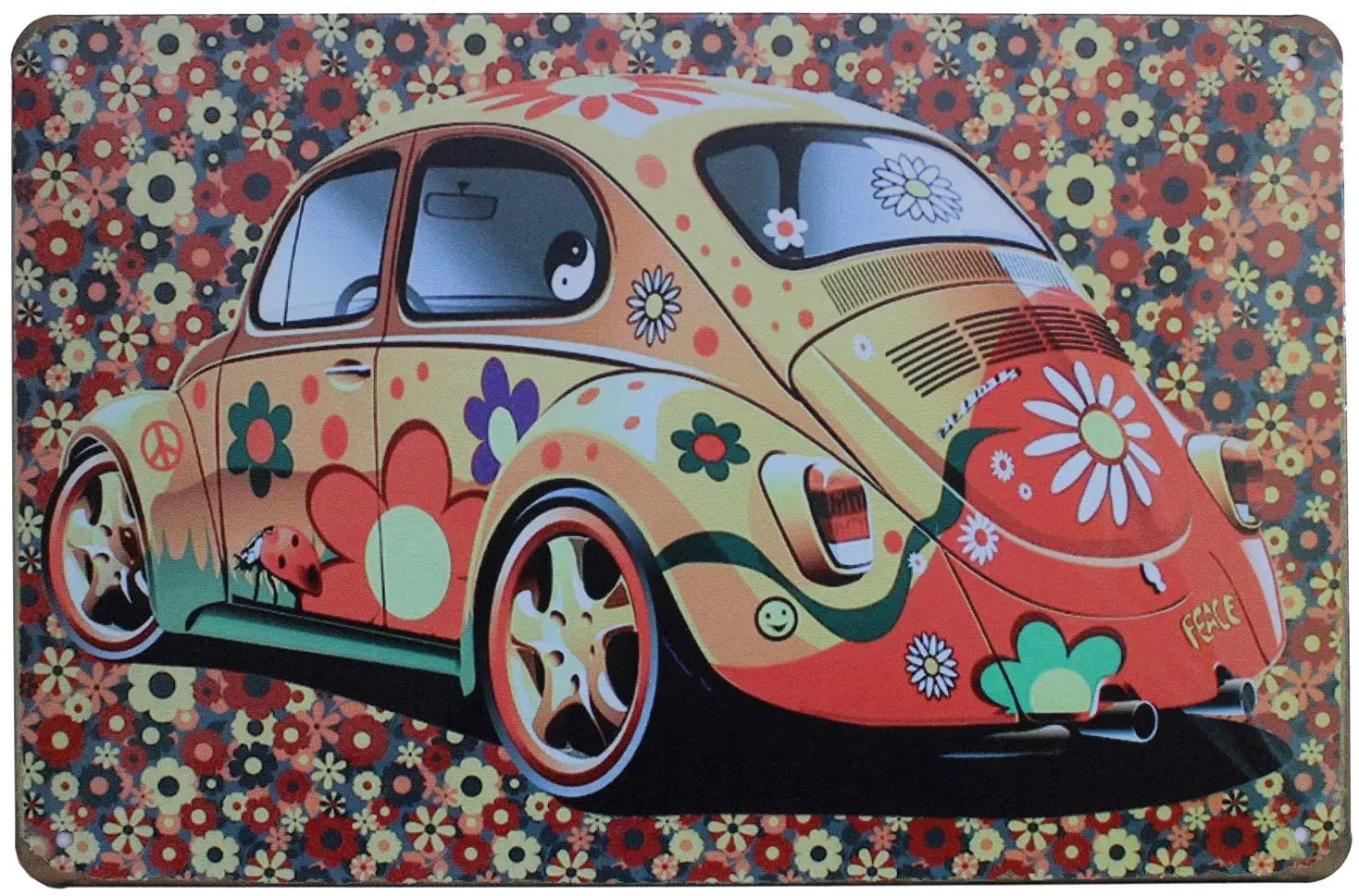 

Красочный цветочный автомобиль, металлическая пластина, жестяной знак, ретро жестяной постер, искусство винтажная табличка гаражный Насте...