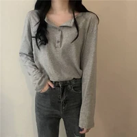 gray oversized t shirt loose long sleeves shirt women spring and autumn 2022 new korean fashion v neck woman clothes student
