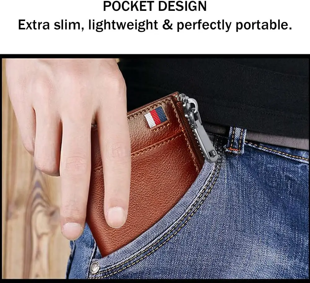 VANNANBA Mens Genuine Leather Zipper Wallet RFID Blocking Bifold Zip Around Wallets Multi Credit Card Holder with Coin Pocket