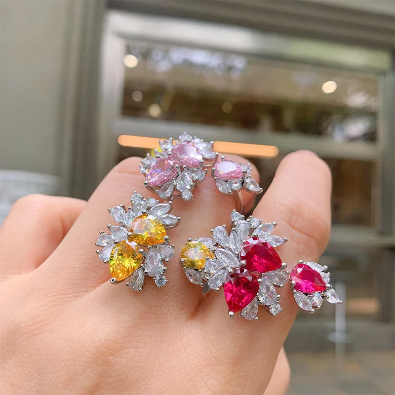 

New Vintage Luxury 925 Sterling Silver Topaz Ruby Crystal Rings For Women Charms Cocktail Party Wedding Band Free Shipping Items