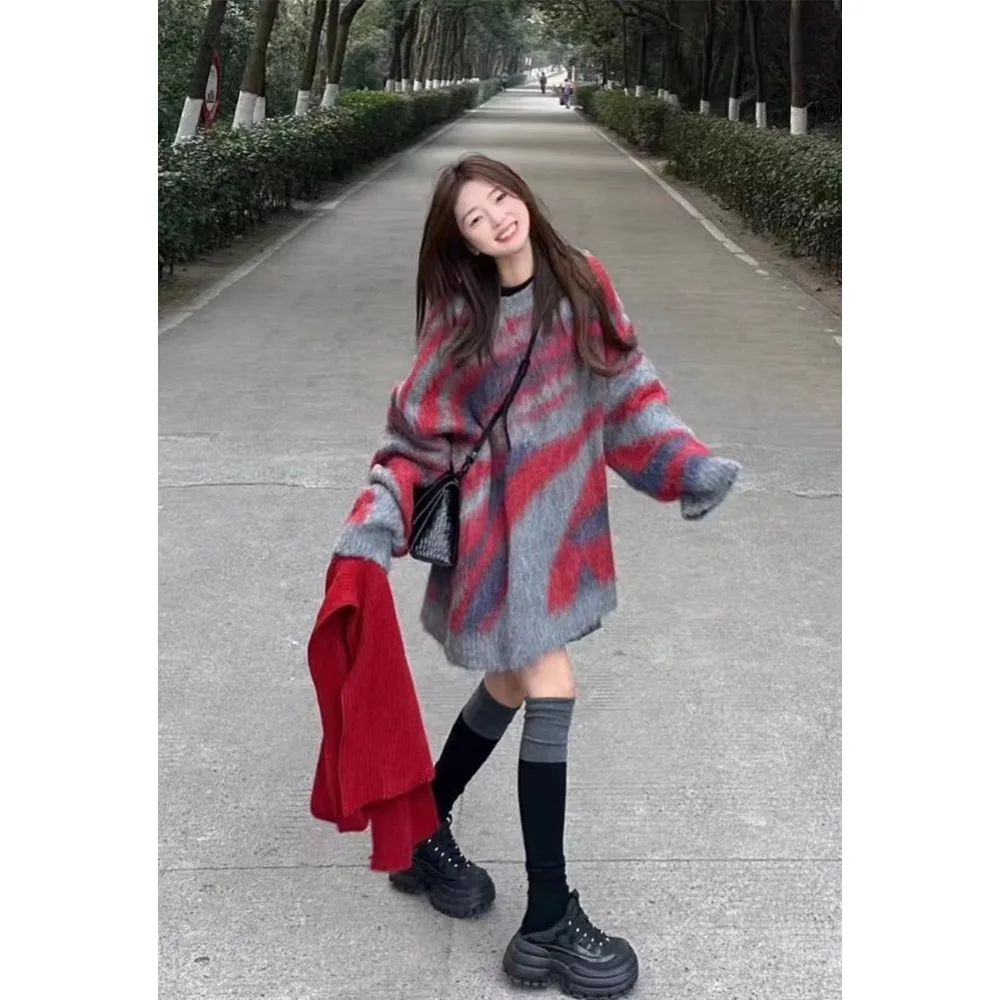 

Contrasting color design and knit sweater, autumn and winter new high-end jacket top