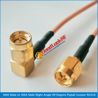 1x pcs high quality sma male right angle 90 degree to sma male plug rf connection 2 dual sma male pigtail jumper rg316 cable
