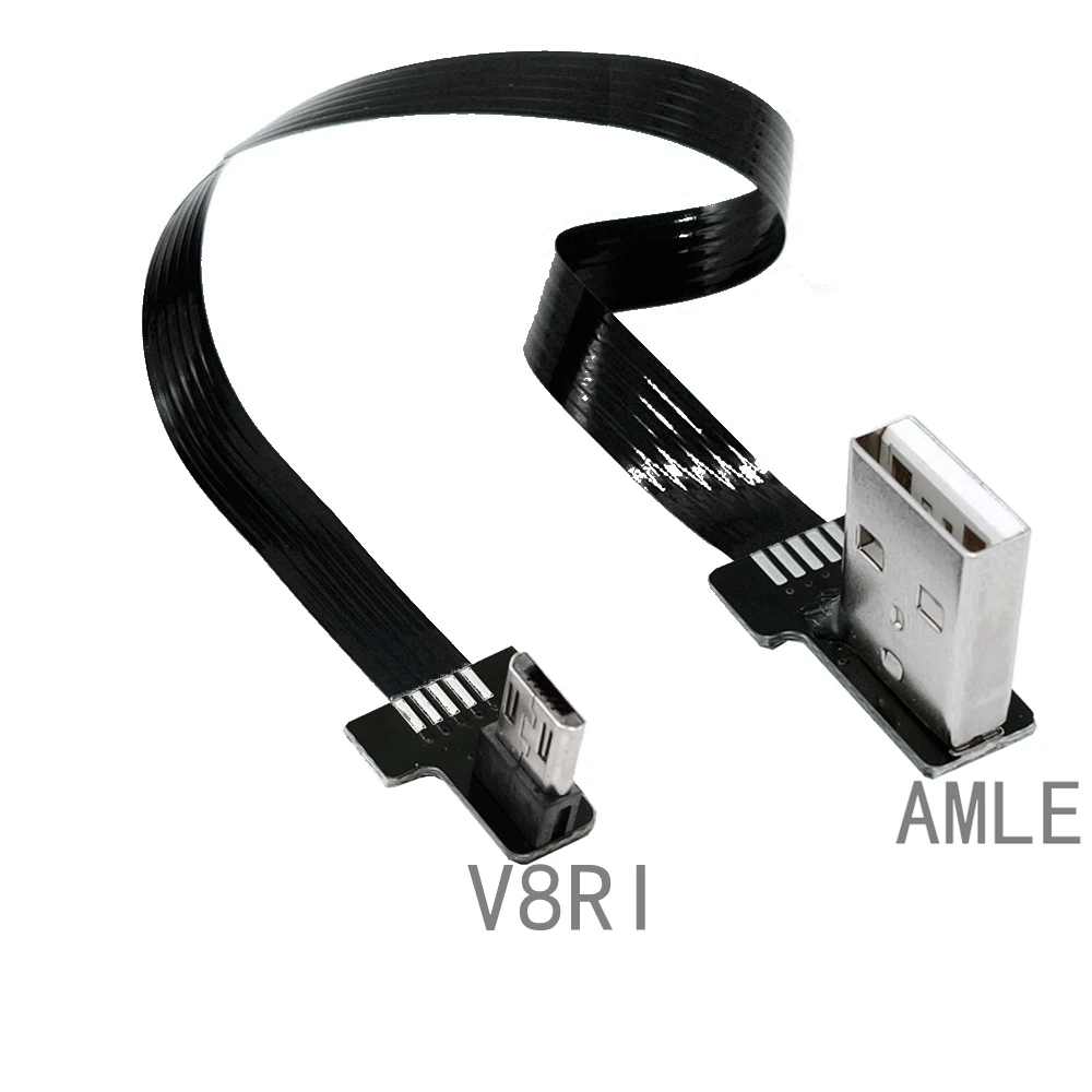 Гибкий плоский кабель FFC PCB 5-100 см USB2.0 с угловым разъемом Micro USB (штекер) для передачи данных и зарядки, с возможностью подключения влево, вправо, вверх, вниз (art.: 3920d91e847cd) - 3920d91e847cd