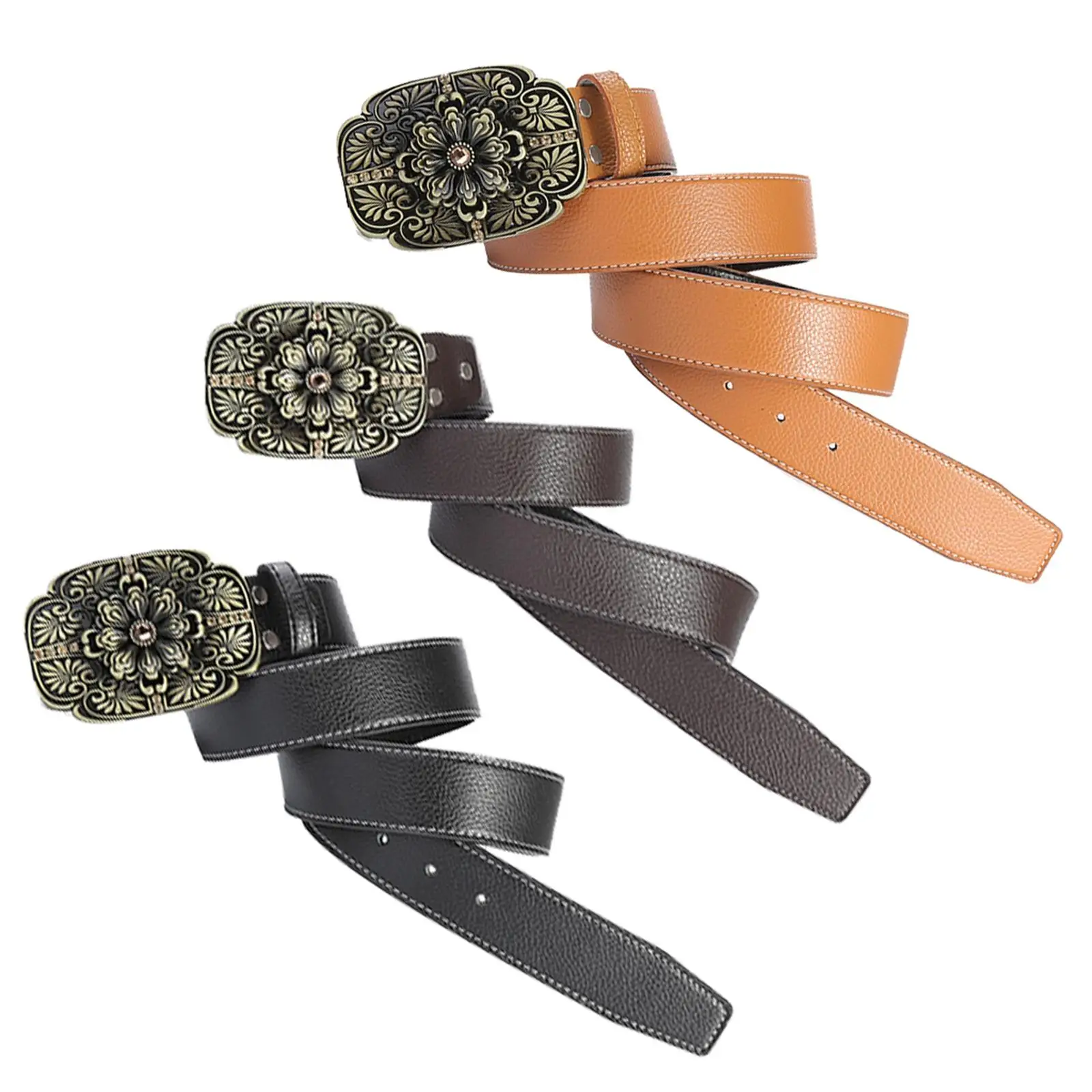 

Women Waist Belt Floral Embossed Buckle Fashion 1-1/2" (38mm) Wide for Pants