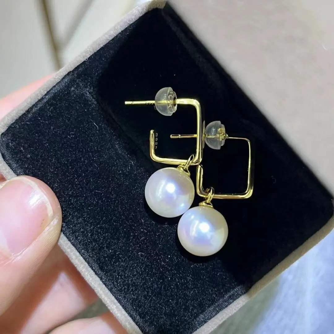 Classic Paif of 10-10.5mm South Sea Round White Pearl Dangle Earring 925s
