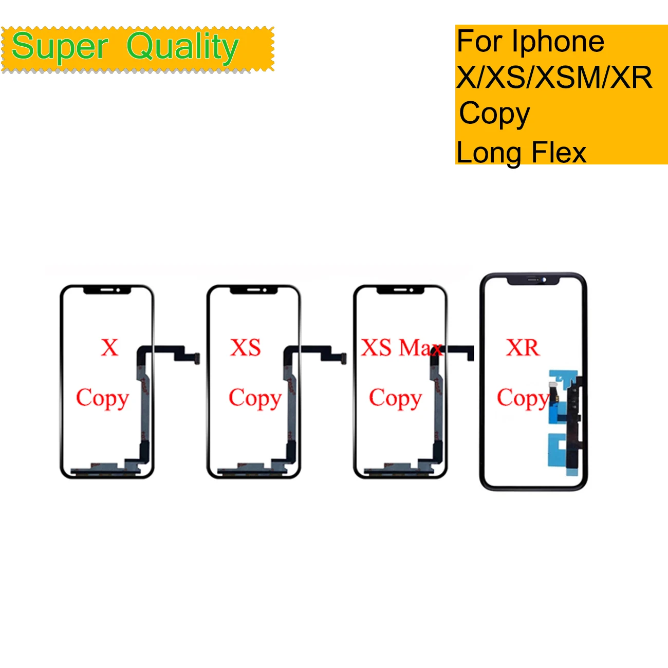 10Pcs/Lot For Iphone X XR XS Max Touch Screen Digitizer Panel Sensor Front Glass Lens Long Flex Cable With OCA Replacement enlarge