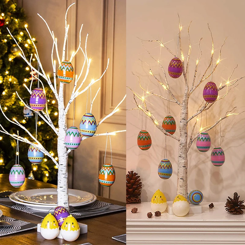 

60cm Easter Lighted Tree Decor Led Birch Tree Light Easter Eggs Hanging Ornaments Tree Easter Party Kids Gifts Easter Decoration