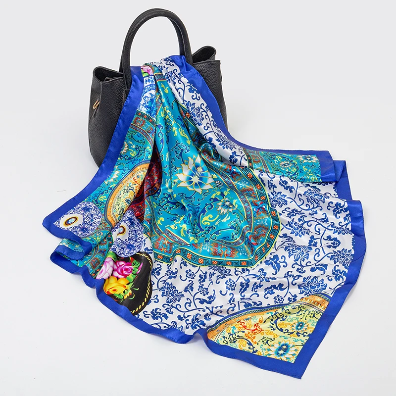 Женский Шелковый квадратный шарф Дизайнерские шарфы с принтом большой хиджаб