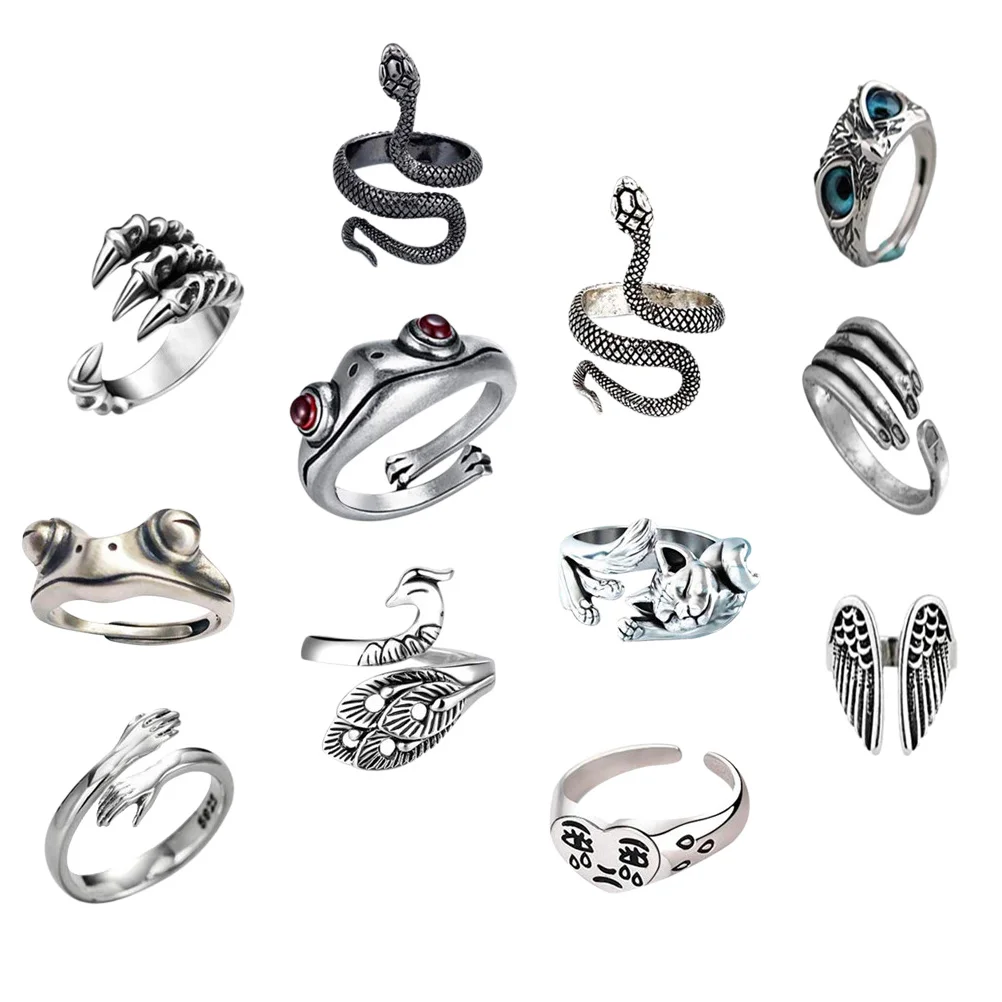 

Rings Ring Finger Vintage Retro Open Animalforset Alloy Jewelry Adjustable Style Present Silver Decorative Birthfay Punk Snake