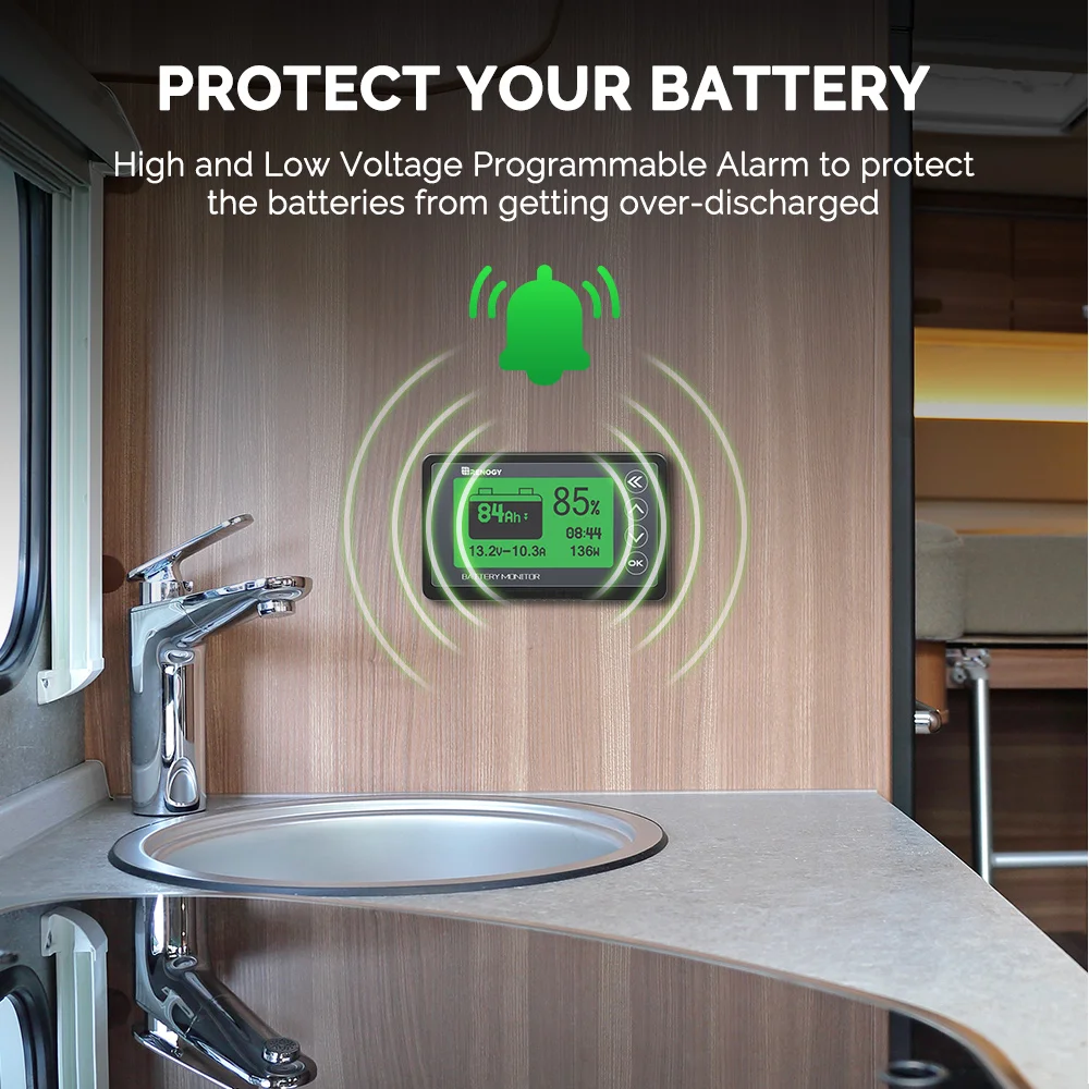Монитор аккумулятора Renogy 120 А с шунтом программируемый сигнал высокого и низкого
