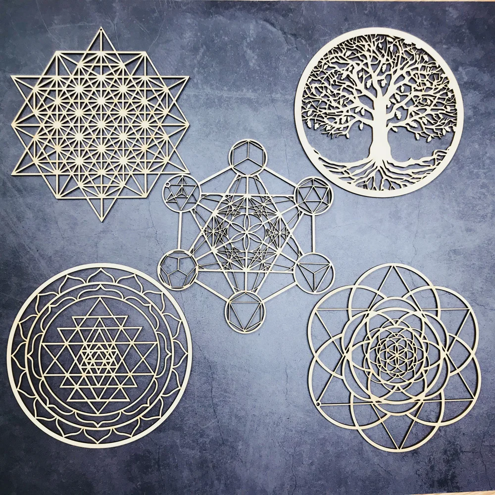 

2022 Wood Wall 1pcs Flower of Life Shape Art Home Decor Laser Cut Non-slip Coaster Set Wood Placemats Table Mat Round Cup Pad