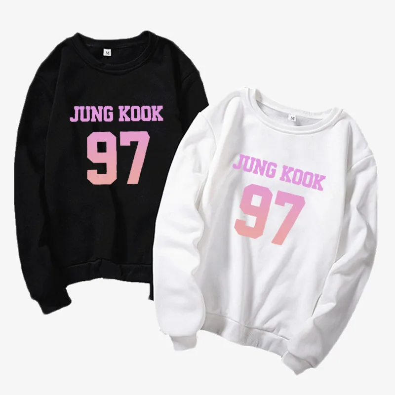 

Kpop Beyond The Scene Jungkook97 Inspired Black and White with Pullover Hoodie Women's Fleece Sweatshirt