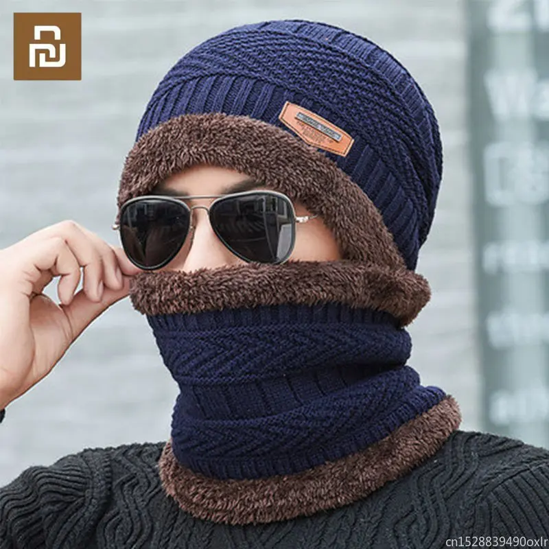 

Youpin Ski Cap & Scarf Set Unisex Warm Leather Warm Winter Hat Men Women Knitted Hats Cap Warm Cap Skullies Beanies Ski Mask Hat