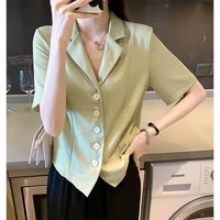 suit collar shirt womens 2022 summer new fashion korean style top loose short sleeved shirt casual tees summer